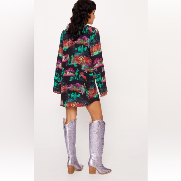 NWT NASTY GAL- Rodeo Plunge Smock Mini Dress size 2 - Picture 4 of 5